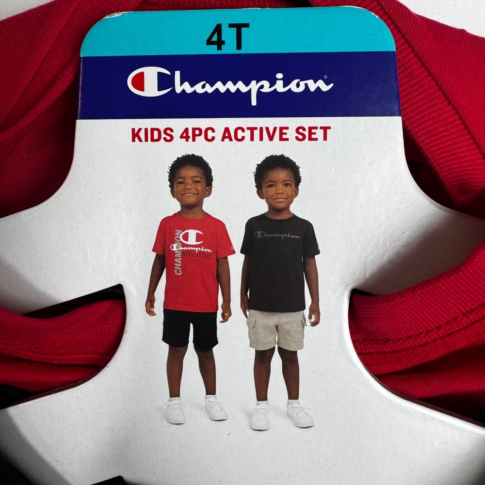 NWT Champion Kids 4 Piece Active Set Tshirts Shorts Size 4T Red Black Gray - Picture 3 of 8